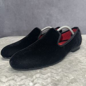 Handmade FERUCCI Men Plain Black Velvet Slippers loafers Mens Size 13 Slip On